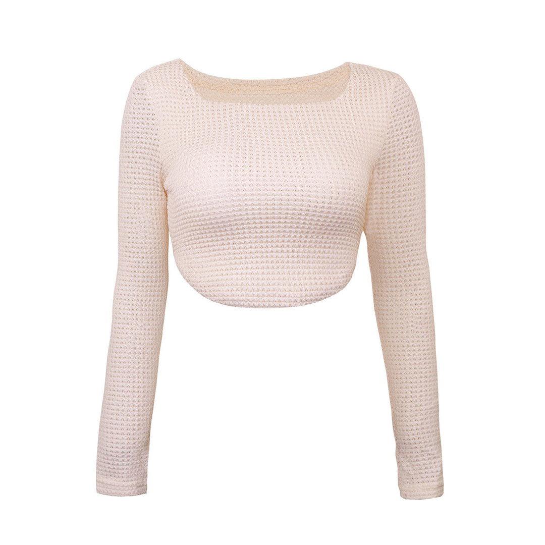 Damen Figurbetontes Cropped‑Waffel‑Stricktop mit U‑Boot‑Ausschnitt Drune