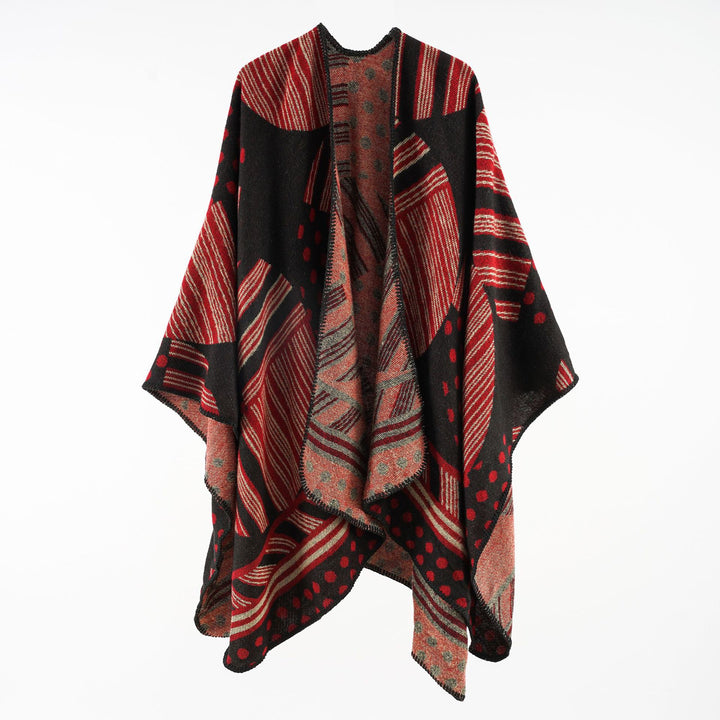 Damen Jacquard‑Ruana mit grafischem Muster und Kettelkante Drune