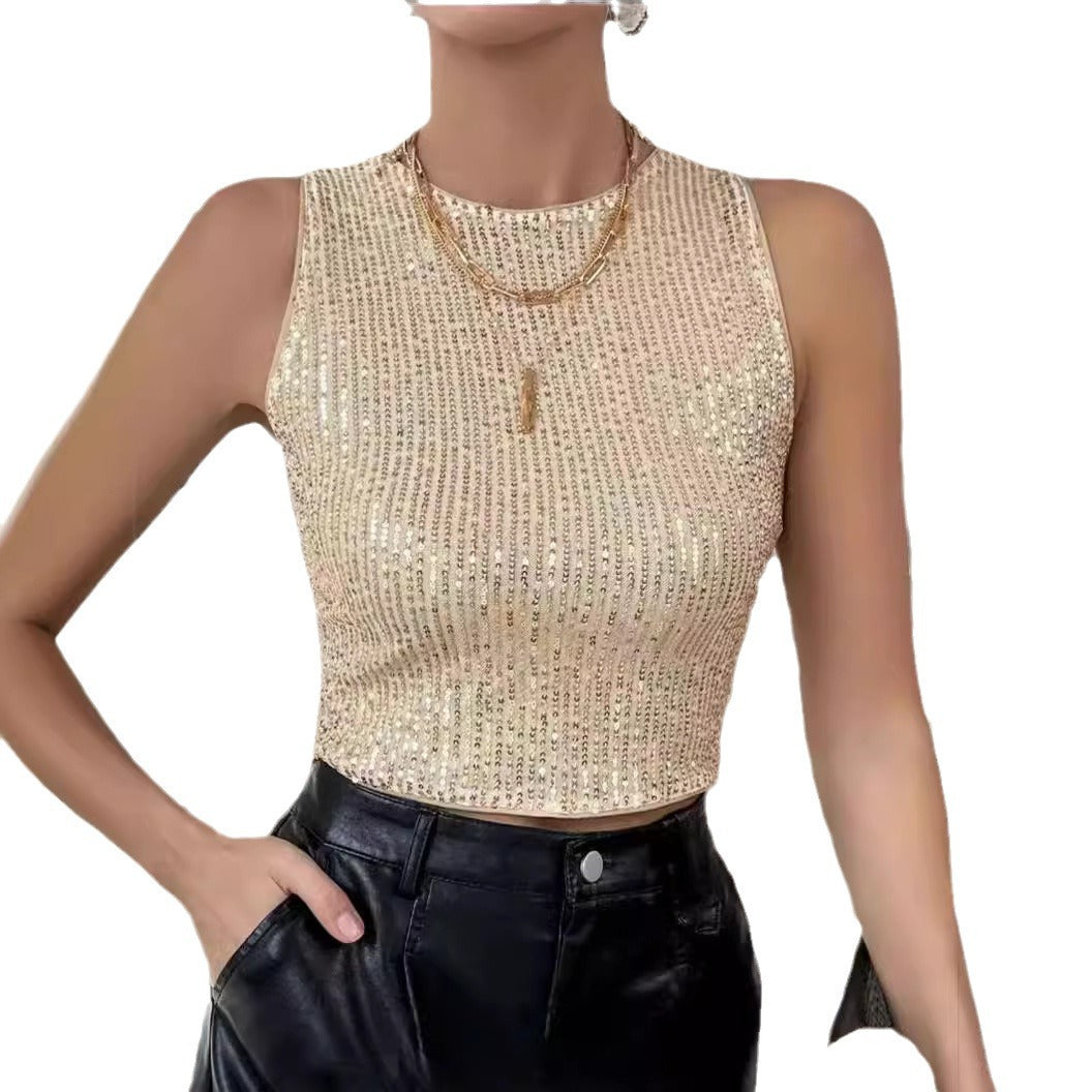 Damen Glitzerndes Crop-Top aus feiner Stoffstruktur Drune