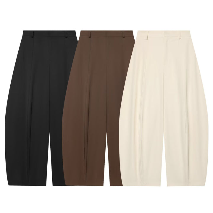 Damen Hochtaillierte weite Stoffhose mit Bügelfalte Drune