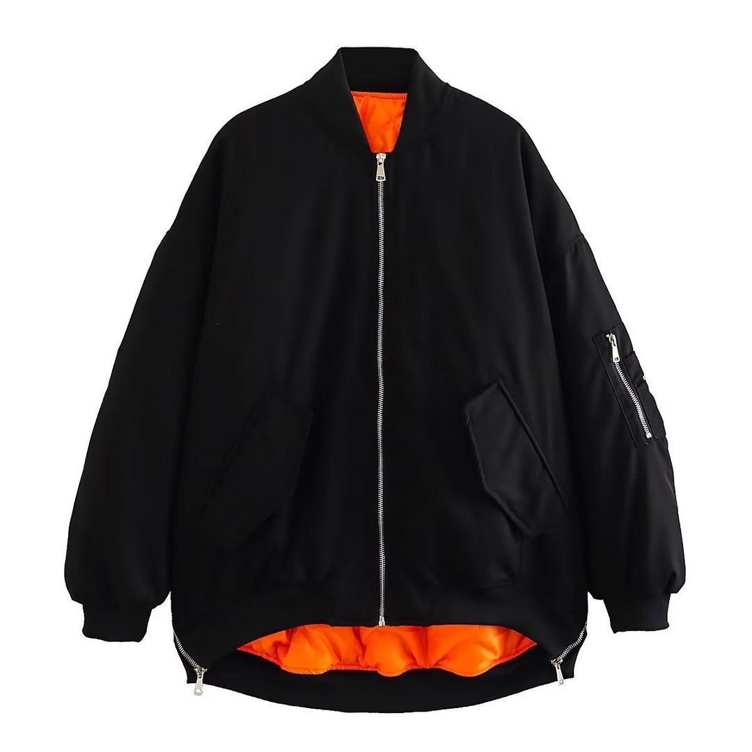 Damen lässige Bomberjacke mit elastischen Bündchen und praktischen Taschen Drune