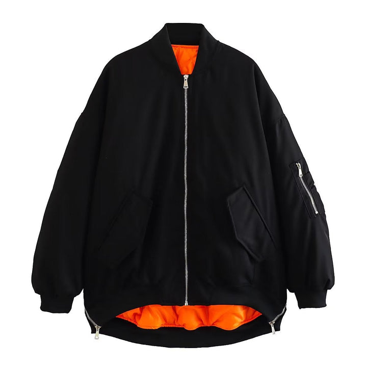 Damen lässige Bomberjacke mit elastischen Bündchen und praktischen Taschen Drune