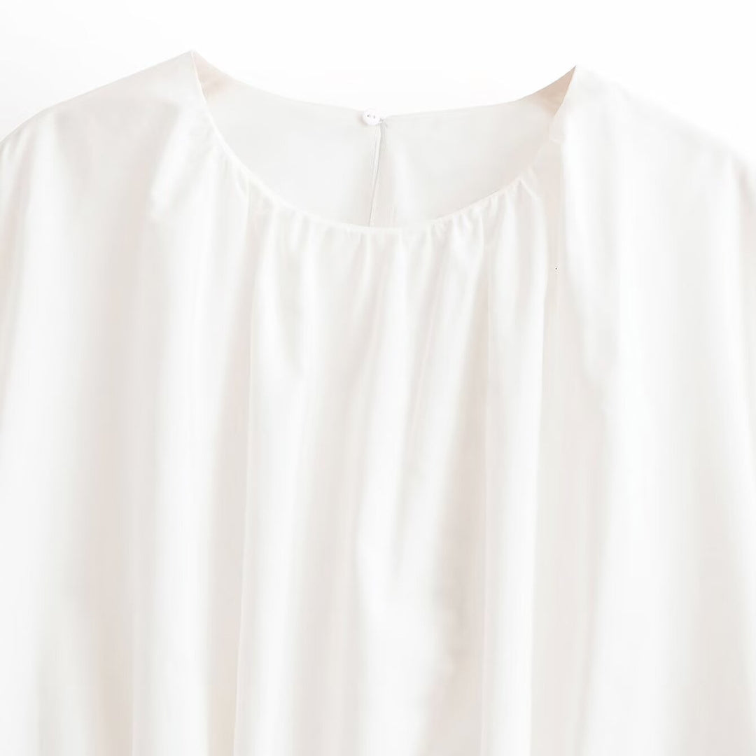 Damen Weites Cape-Top aus fließendem Satin mit Rundhalsausschnitt Drune