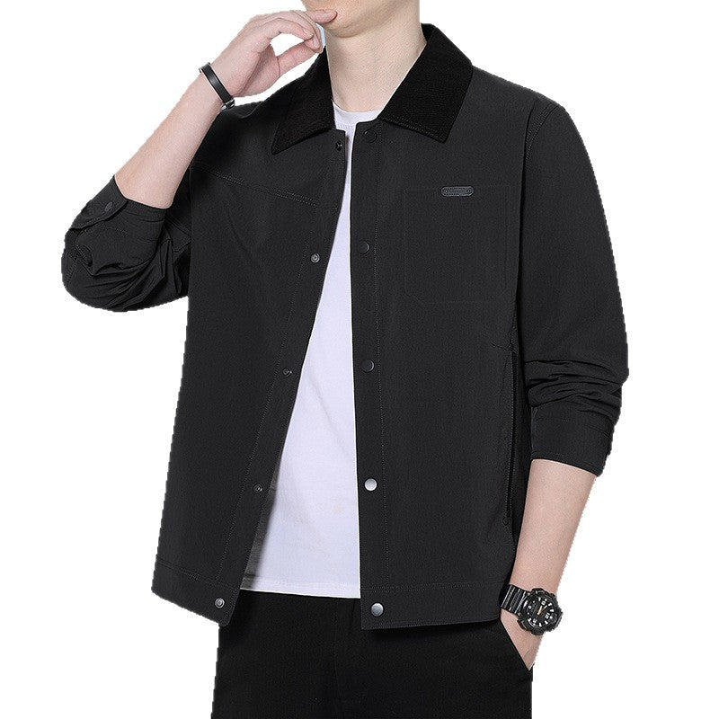 Herren Leichte Freizeitjacke mit Cordkragen, Druckknopfleiste und verdeckten Reißverschlusstaschen Drune