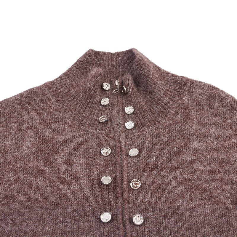 Damen modischer Strickpullover mit stilvollem Reißverschluss und dekorativen Knöpfen Drune