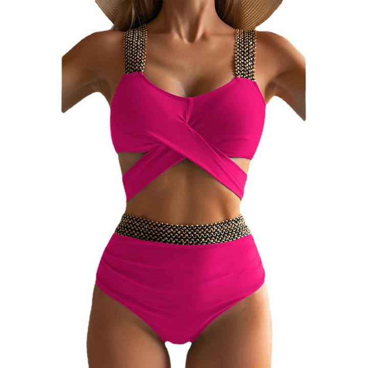 Damen Hochtailliertes Bikini-Set mit modischem Knoten-Design und eleganten Trägern Drune