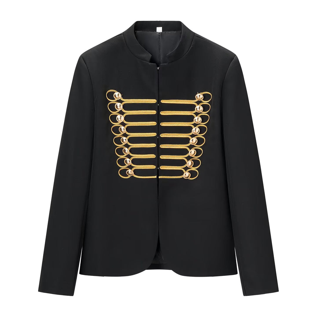 Damen Militärinspirierter Kurzblazer mit Stehkragen und goldener Passementerie Drune