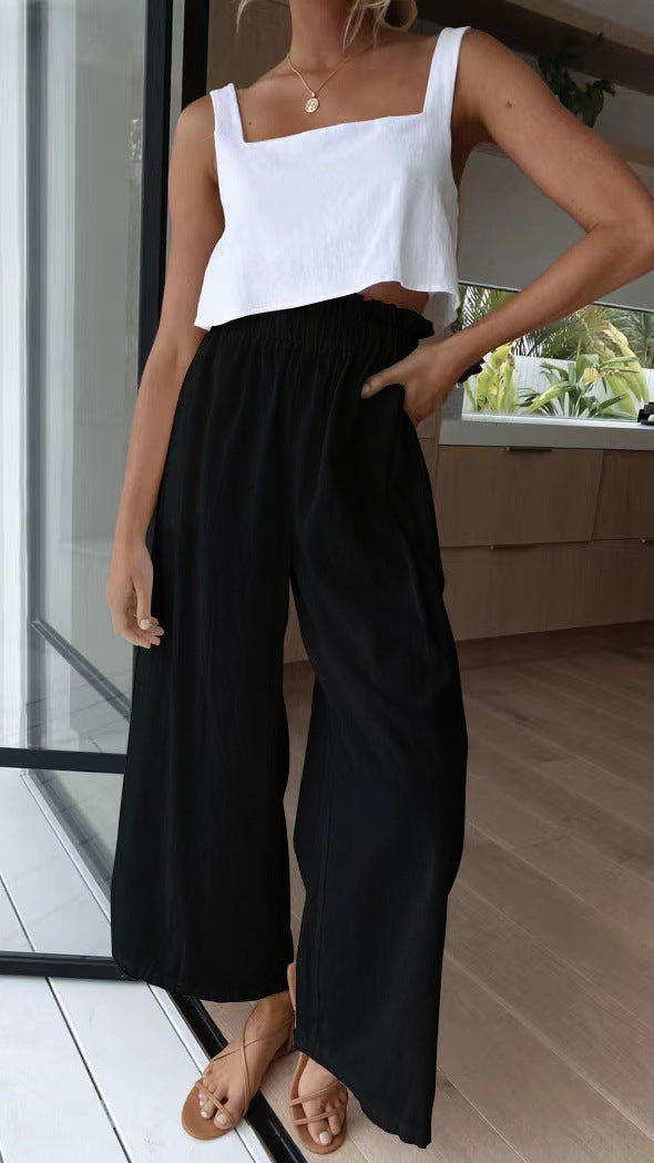 Damen weite Palazzo-Hose mit elastischem Bund und bequemer Passform Drune