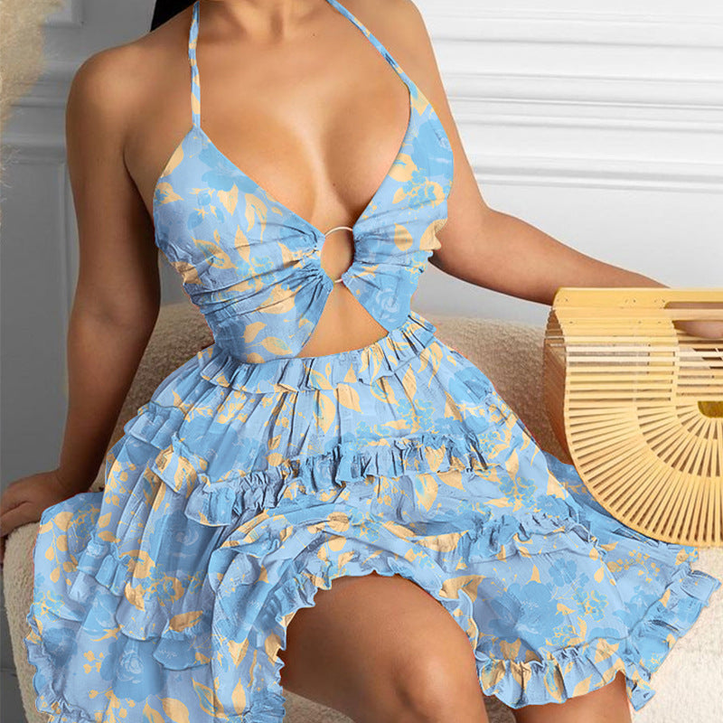 Damen Sommerkleid mit tiefem Ausschnitt und Rüschendetails Drune