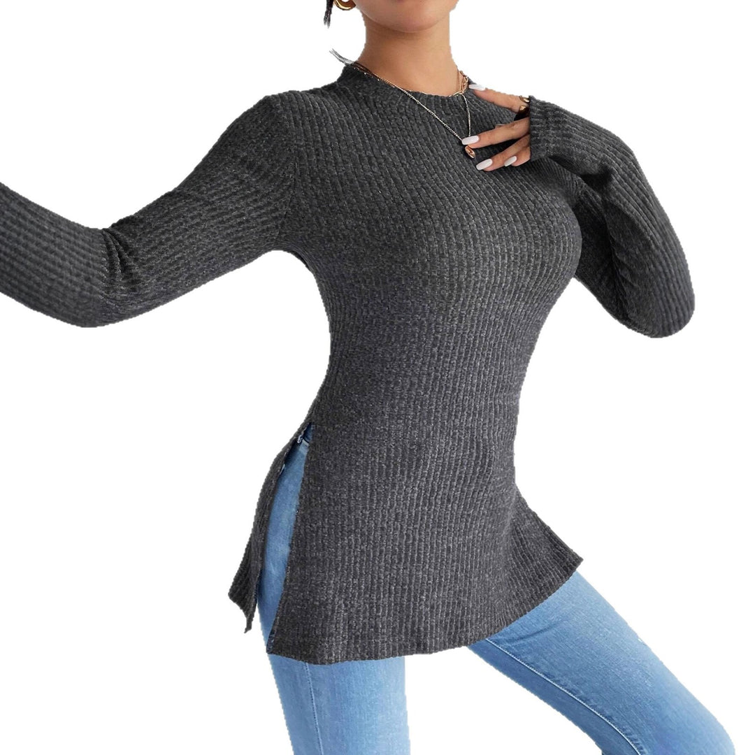 Damen Rippstrick-Langarmshirt mit Seitenschlitz und figurbetontem Schnitt Drune