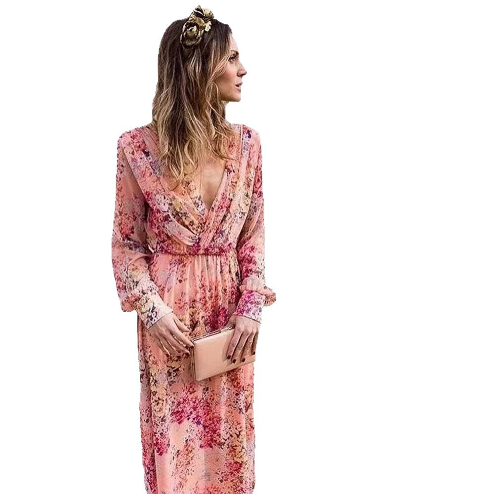 Damen Maxikleid mit voluminösen Ärmeln und elegantem floralem Design Drune