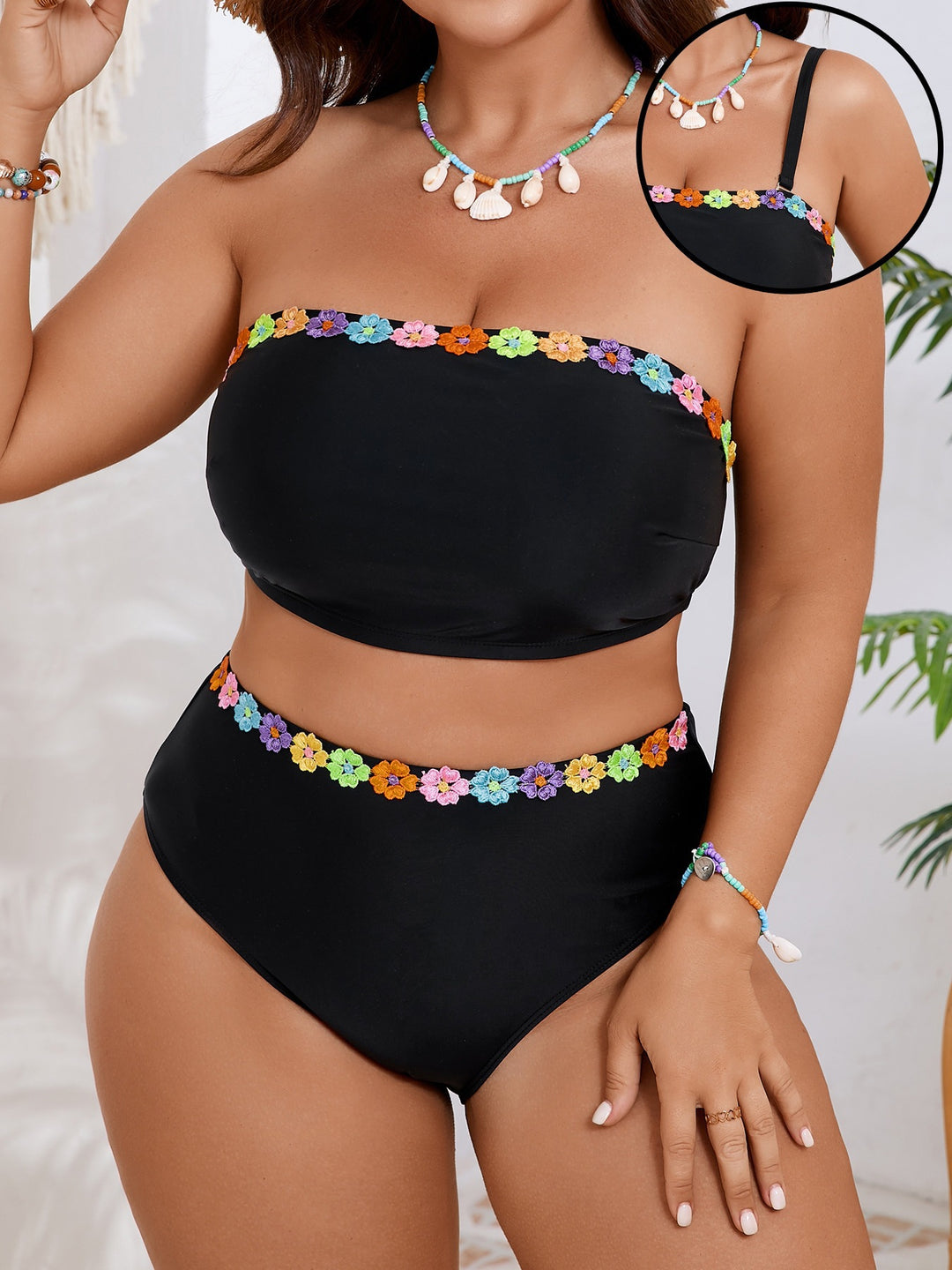 Damen Bandeau-Bikini-Set mit floralem Akzent Drune