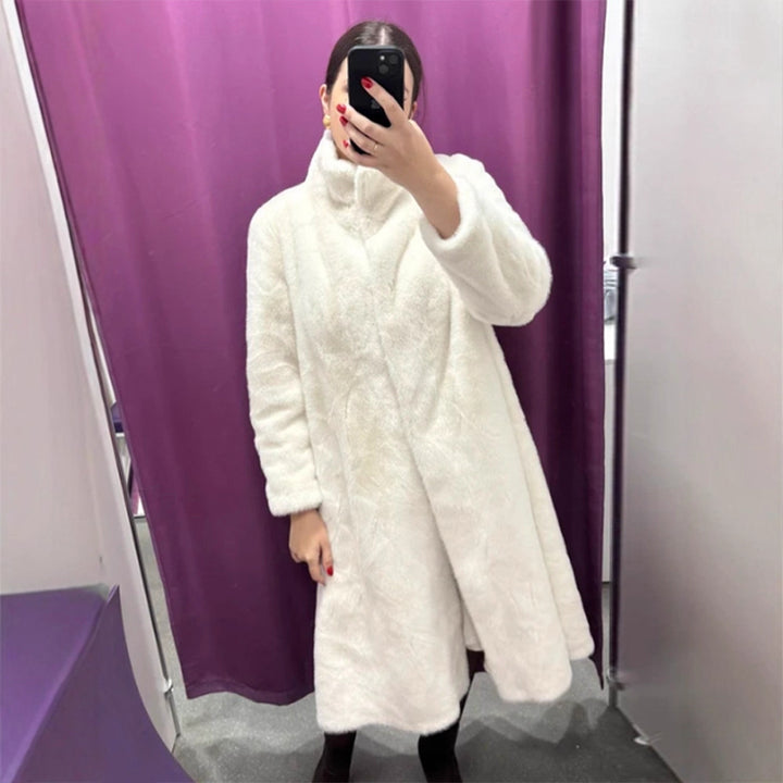 Damen Maxi Kunstfell-Mantel mit Oversize-Schnitt und aufgesetzten Taschen Drune