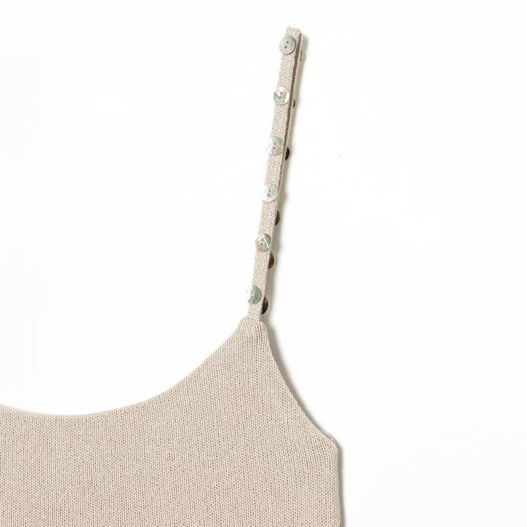 Damen Trägershirt mit feiner Struktur und dekorativen Knöpfen Drune
