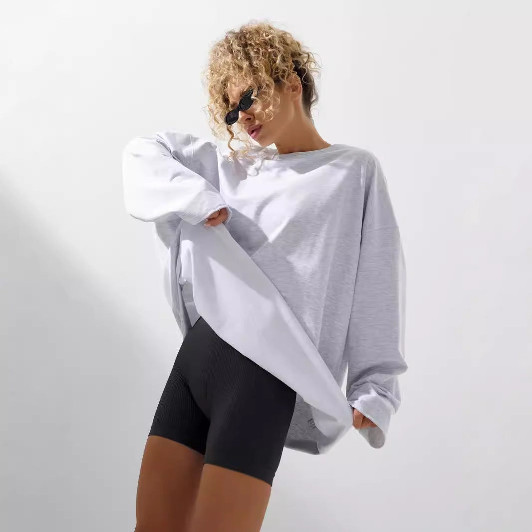 Damen weites Sweatshirt mit Rundhalsausschnitt und verlängertem Oversize-Schnitt Drune