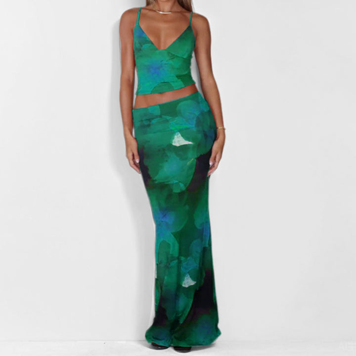 Damen Floral Geschmeidiges Ensemble mit Spaghettiträgern Drune
