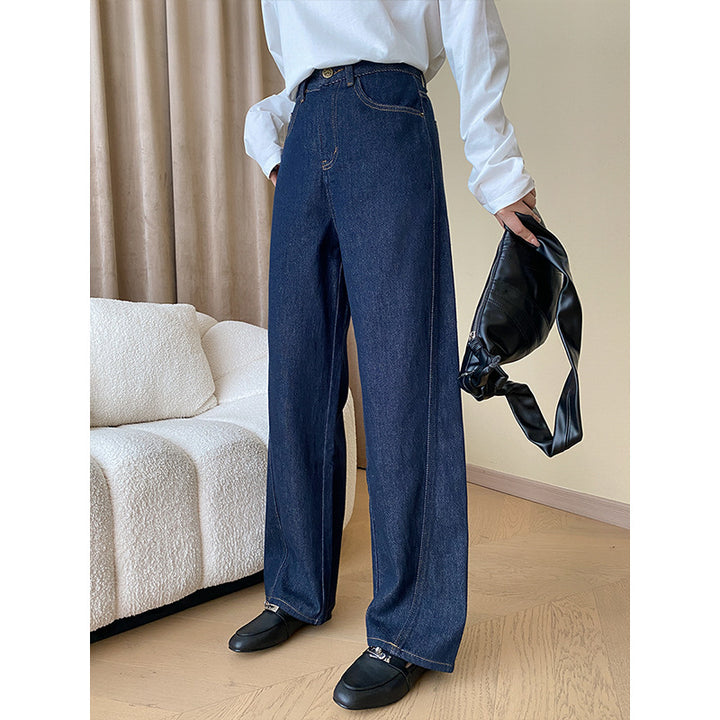 Damen weite Denim-Hose mit hohem Bund und eleganten Details Drune