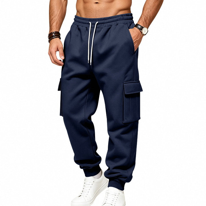 Herren Cargo-Jogginghose aus Sweat mit Kordelzug, elastischen Bündchen und großen Klappentaschen Drune