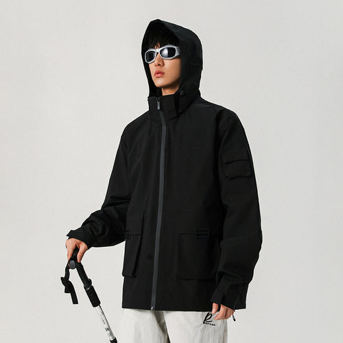 Herren Oversize Utility-Jacke mit technischer Softshell, Kapuze und Mehrfachtaschen Drune