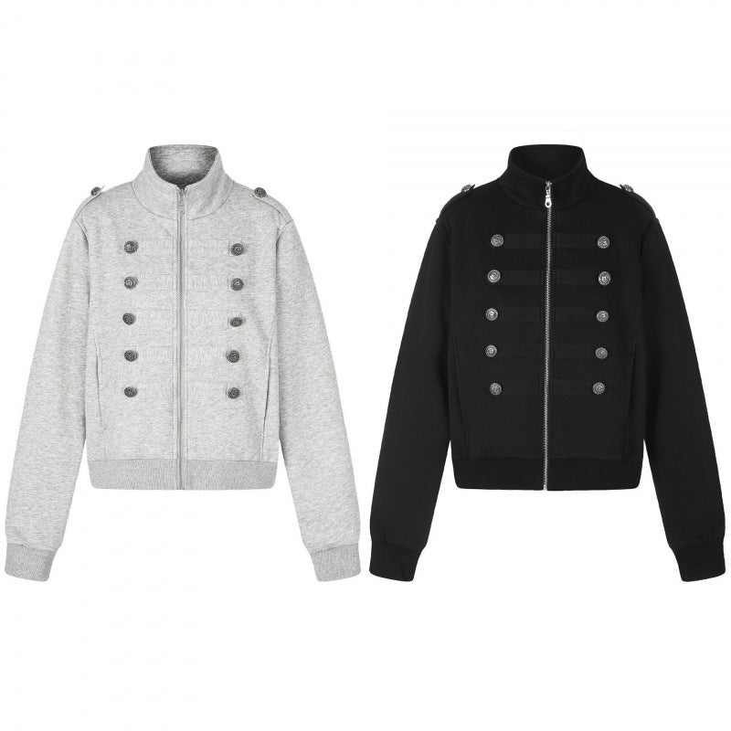 Unisex Sweatjacke im Military-Look mit doppelter Knopfleiste Drune