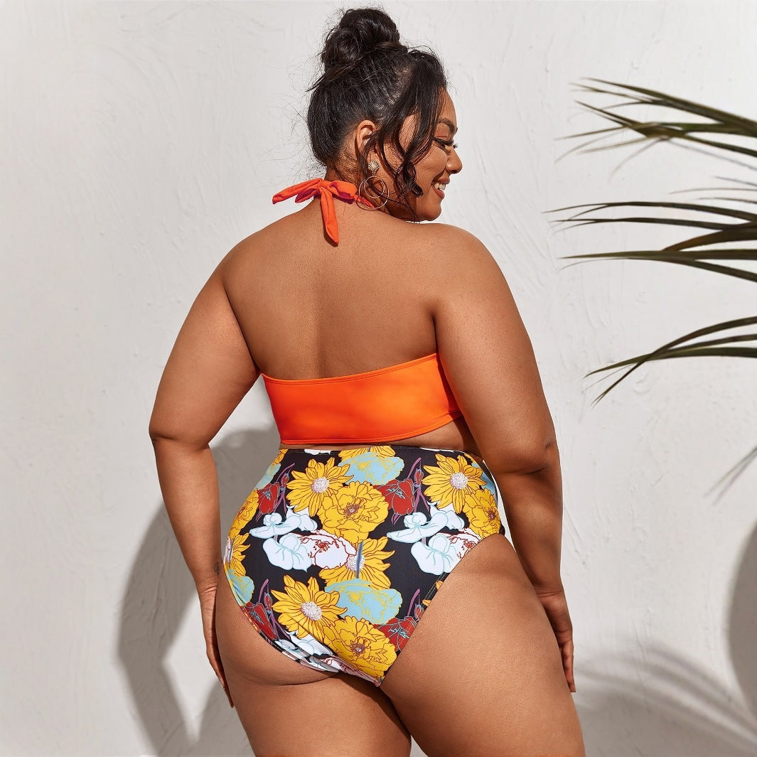Damen Bikini-Set mit hoher Taille und verspieltem Blumenmuster Drune