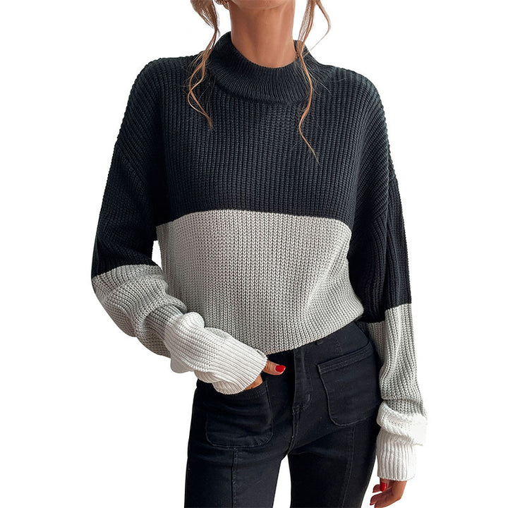 Damen Modischer Strickpullover mit hohem Kragen Drune