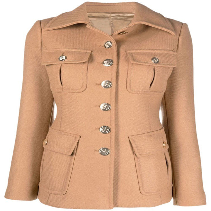 Damen Kurze militärinspirierte Wollmix‑Jacke mit Zierknöpfen Drune
