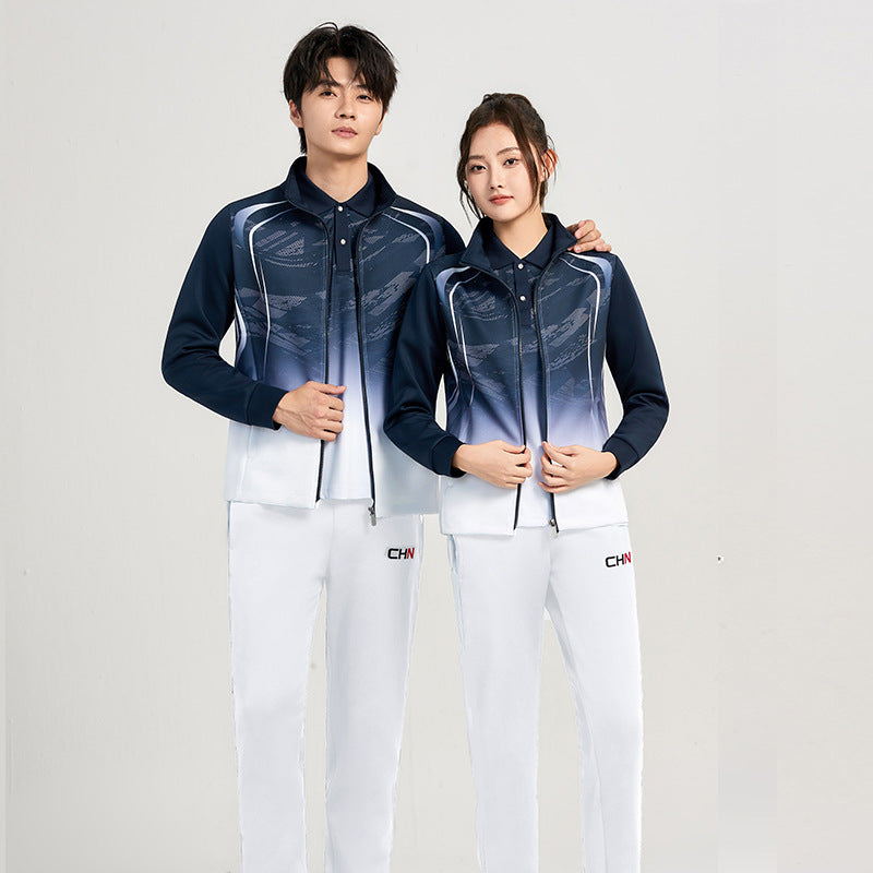 Unisex Performance-Trainingsset mit Farbverlauf, Stretch-Jacke und Komforthose Drune