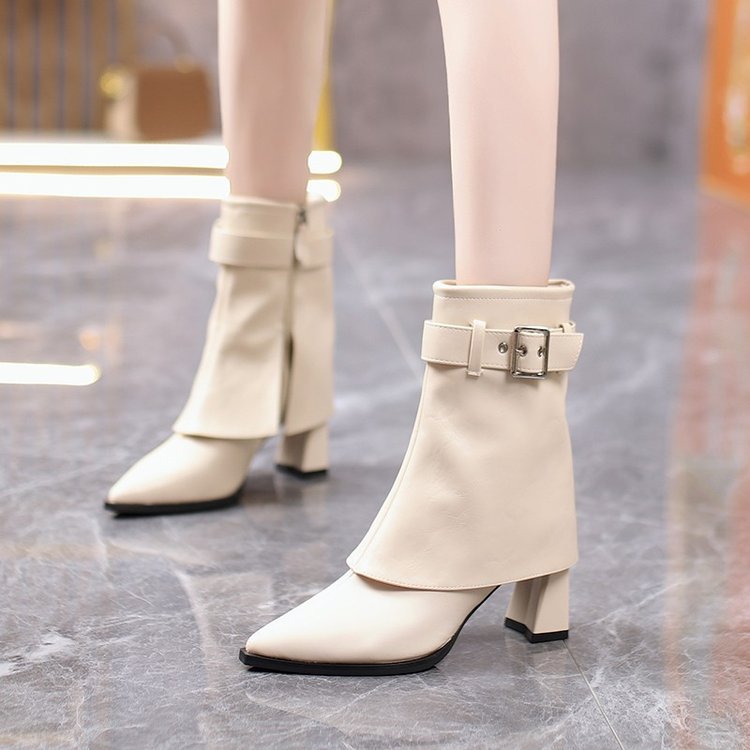 Damen Modische Stiefeletten mit elegantem Bund und Blockabsatz Drune