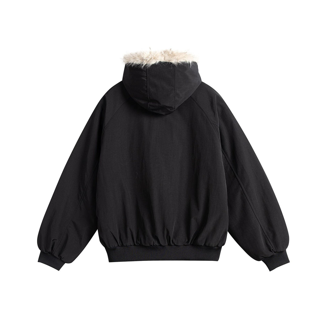 Damen Oversize-Bomberjacke mit kunstfellbesetzter Kapuze und Raglanärmeln Drune