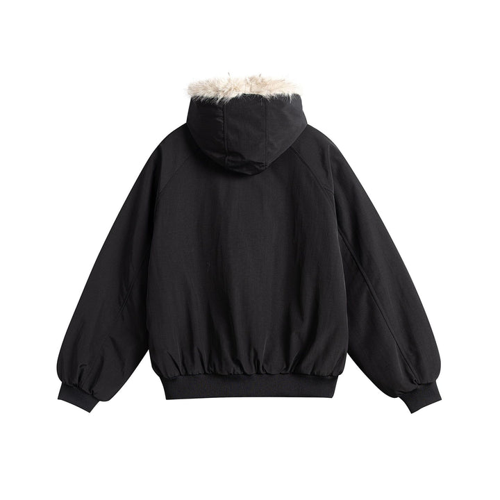 Damen Oversize-Bomberjacke mit kunstfellbesetzter Kapuze und Raglanärmeln Drune