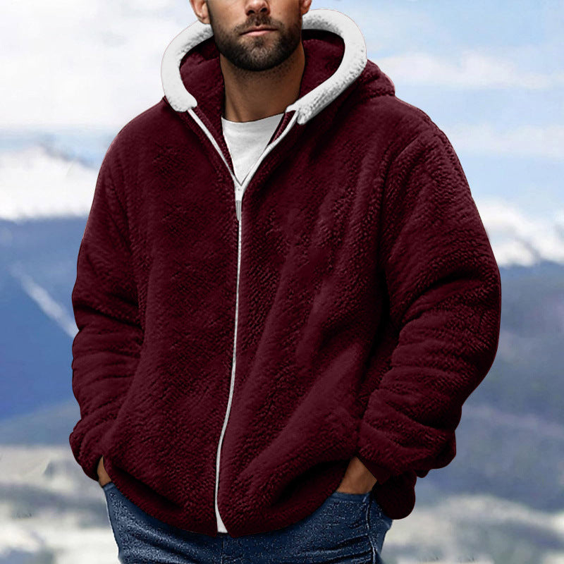 Herren Kuschelige Teddy-Fleece-Kapuzenjacke mit Reißverschluss und Oversize-Passform Drune