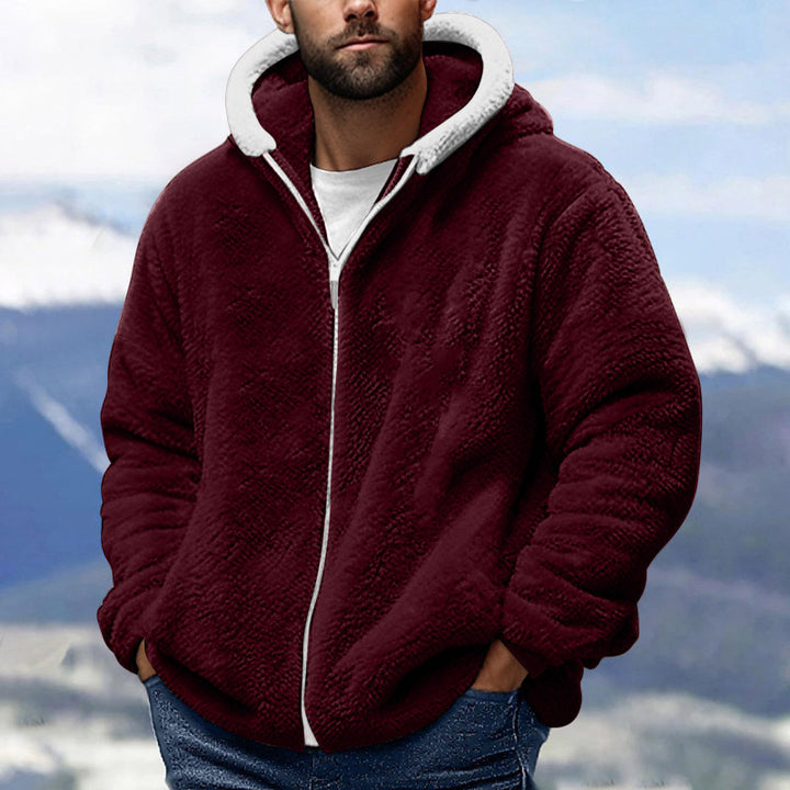 Herren Kuschelige Teddy-Fleece-Kapuzenjacke mit Reißverschluss und Oversize-Passform Drune