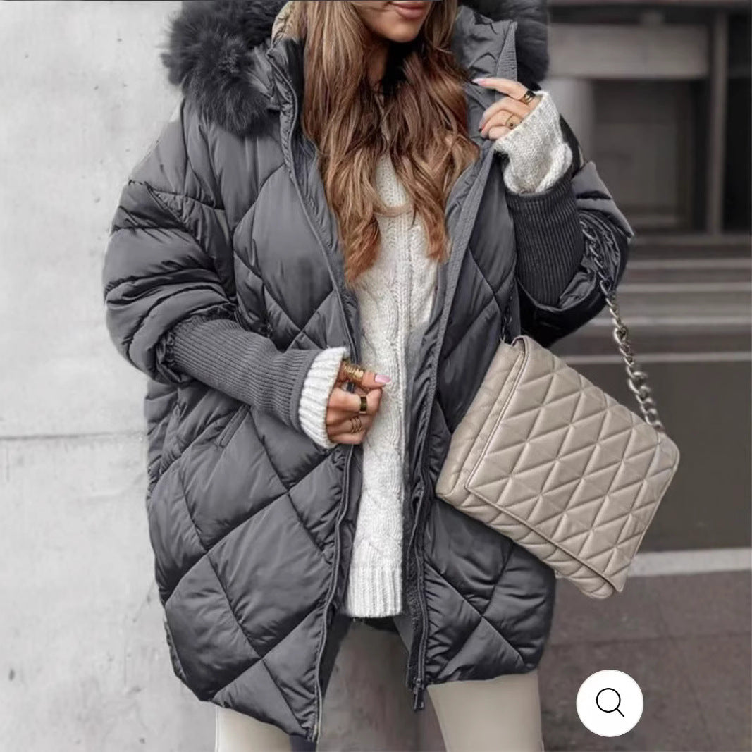 Damen gestepptes Winterparka mit abnehmbarer Kapuze Drune