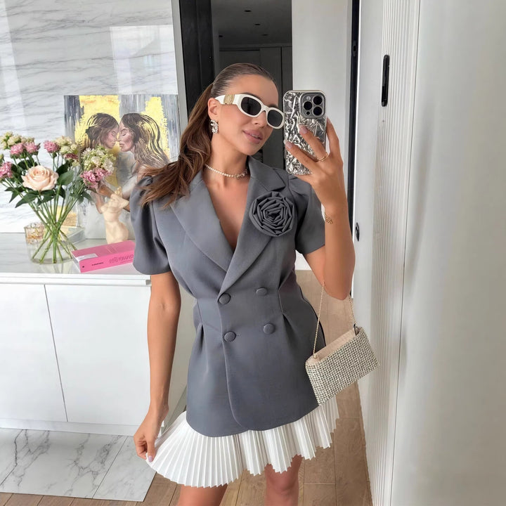 Damen Elegante Blazerjacke mit floraler Applikation Drune