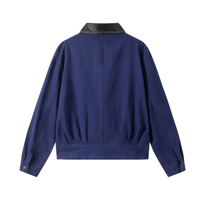 Herren Leichtes Canvas-Worker-Blouson mit Lederimitat-Kragen, vier aufgesetzten Taschen und verstellbarem Taillenriegel Drune
