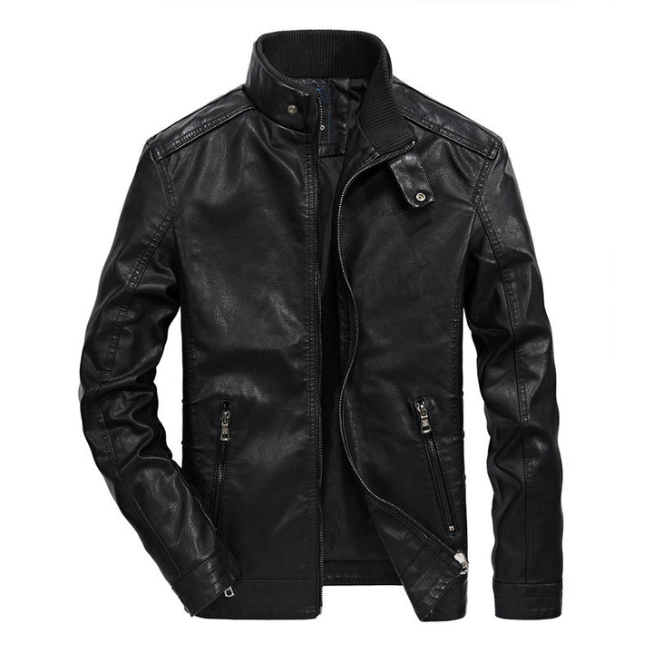 Herren Slim‑Fit Lederoptik‑Blouson mit Stehkragen und Reißverschlusstaschen Drune