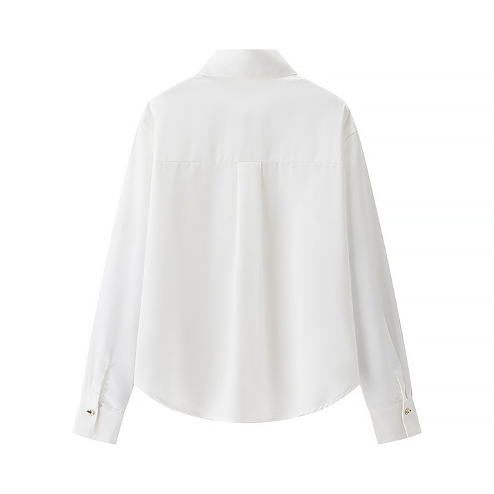 Damen nan luxuriöse seidenähnliche Hemdbluse mit Zierknopfleiste und klassischem Kragen Drune