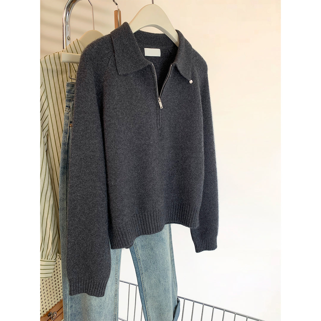 Damen Modischer Pulli mit Stehkragen und Reißverschluss Drune