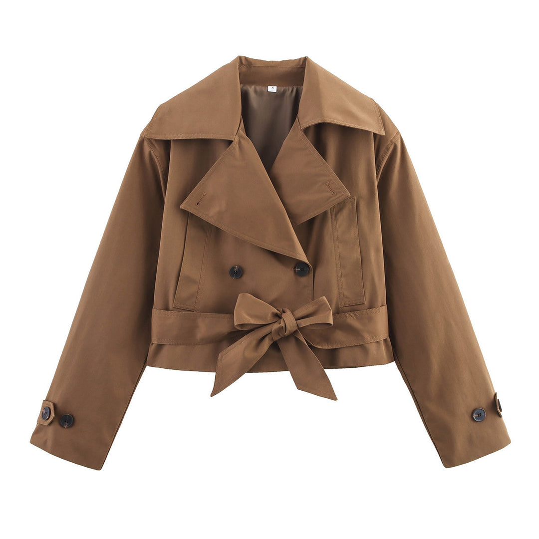 Damen nan kurze Taillen-Trenchjacke mit doppelreihiger Knopfleiste breitem Schalkragen und taillierendem Bindegürtel Drune