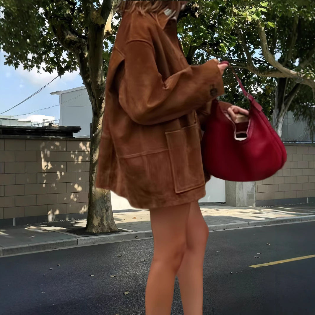 Damen lässige Wildlederjacke mit strukturiertem Design Drune