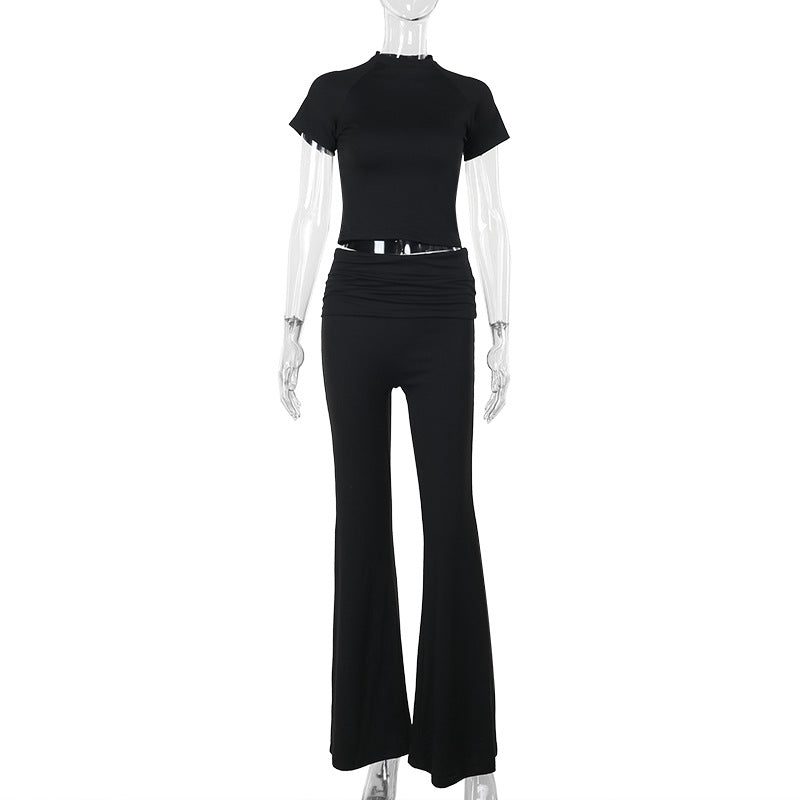 Damen Lässiges Koordinations-Set mit hoch taillierter Hose und kurzem Oberteil Drune