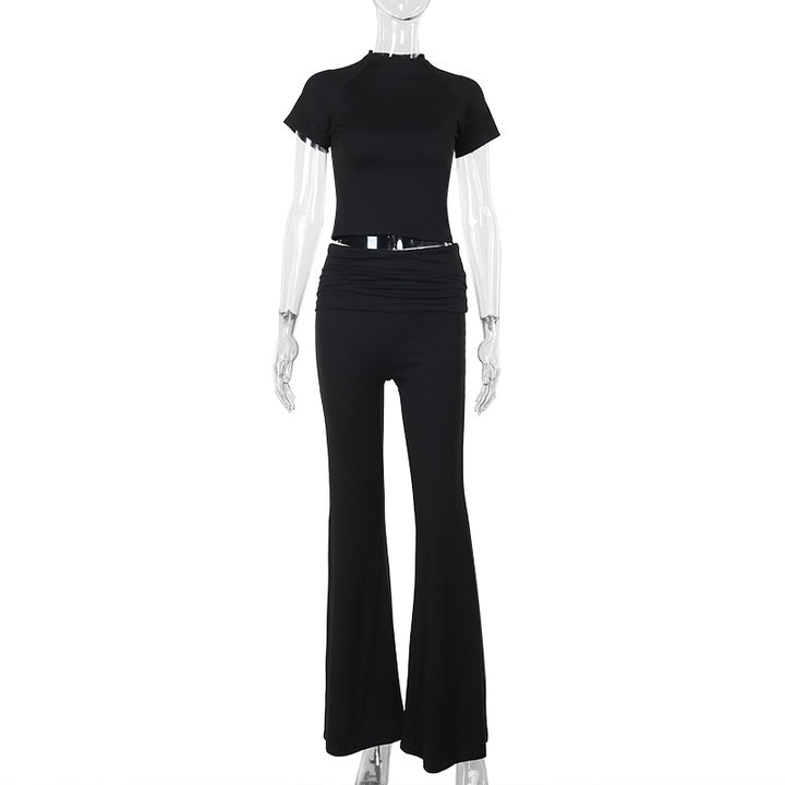 Damen Lässiges Koordinations-Set mit hoch taillierter Hose und kurzem Oberteil Drune