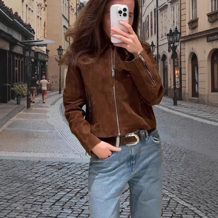 Damen modische kurz geschnittene Lederjacke mit geschmeidiger Textur Drune