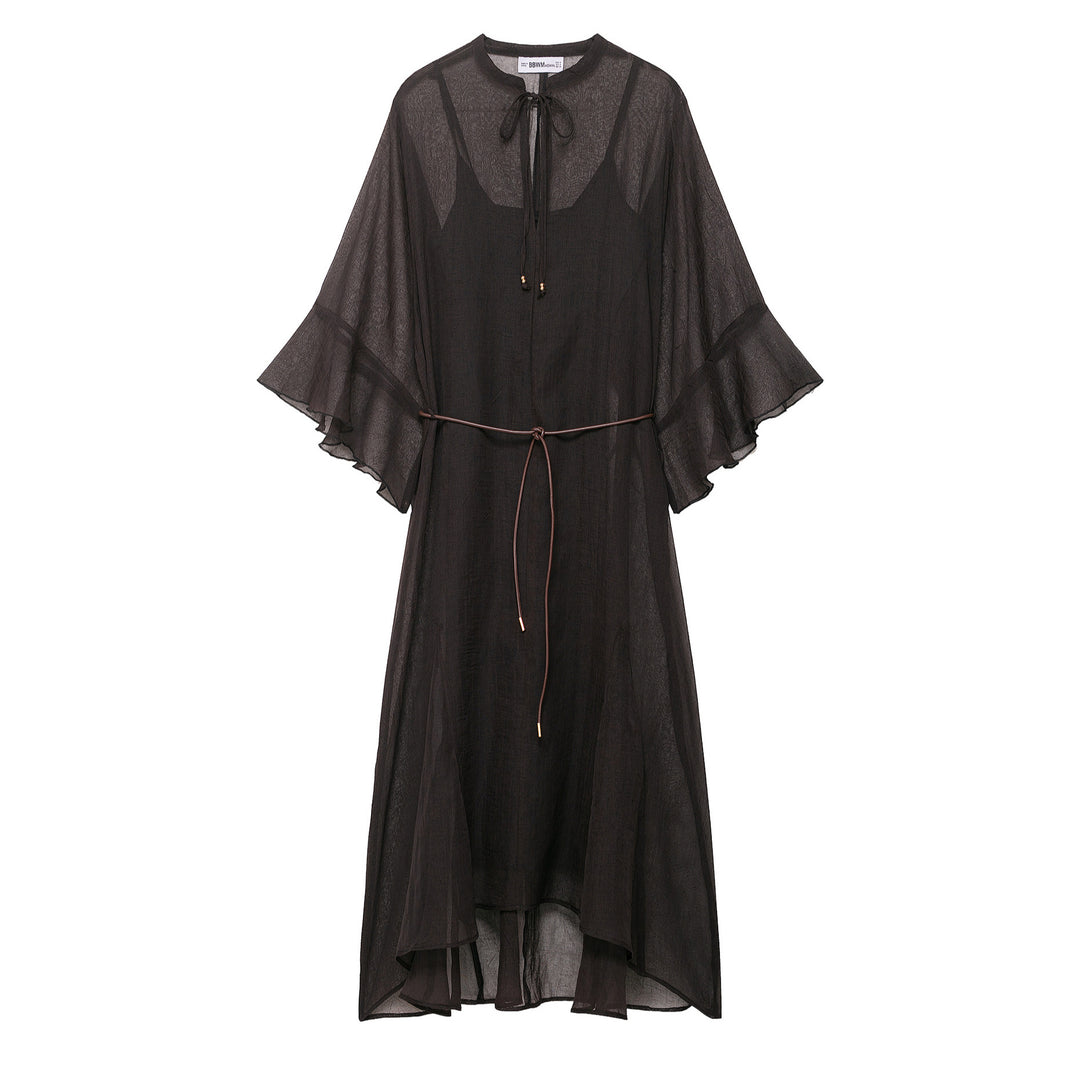 Damen Transparentes Chiffon-Kaftankleid mit Volantärmeln und Tunnelzug Drune