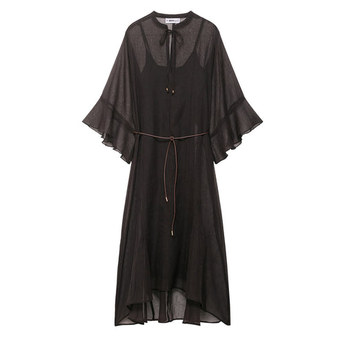 Damen Transparentes Chiffon-Kaftankleid mit Volantärmeln und Tunnelzug Drune