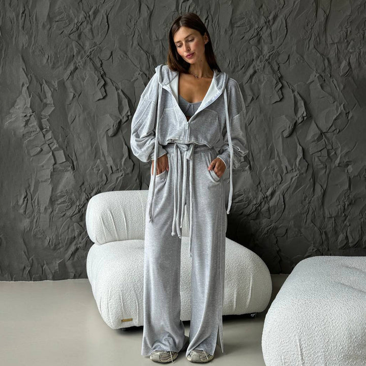 Damen Sportliches Lounge-Set mit komfortablem Hoodie und weitem Hosenstil Drune
