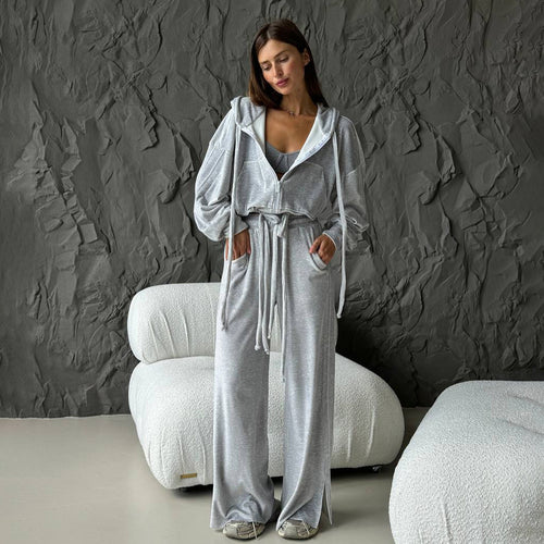 Damen Sportliches Lounge-Set mit komfortablem Hoodie und weitem Hosenstil Drune