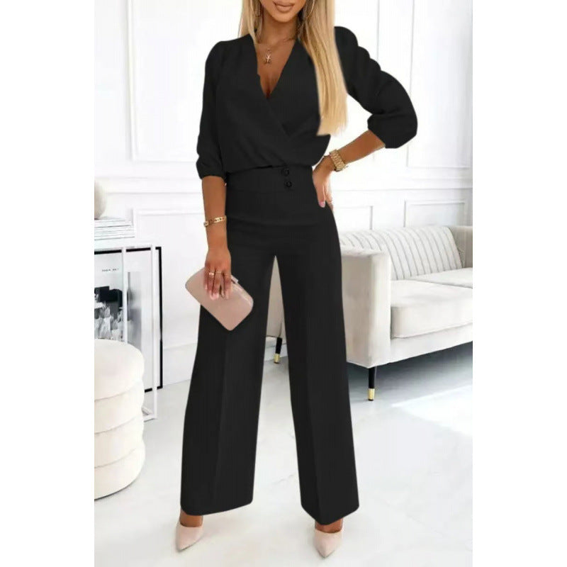 Damen elegantes Jumpsuit mit weiten Beinen Drune