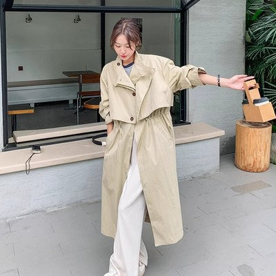 Damen Oversize-Trenchcoat mit Cape‑Rücken, Tunnelzugtaillierung und weiten Ärmeln Drune